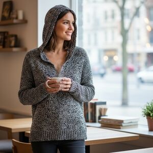 Rock & Republic Speckled Knit Hooded Sweater – Size S